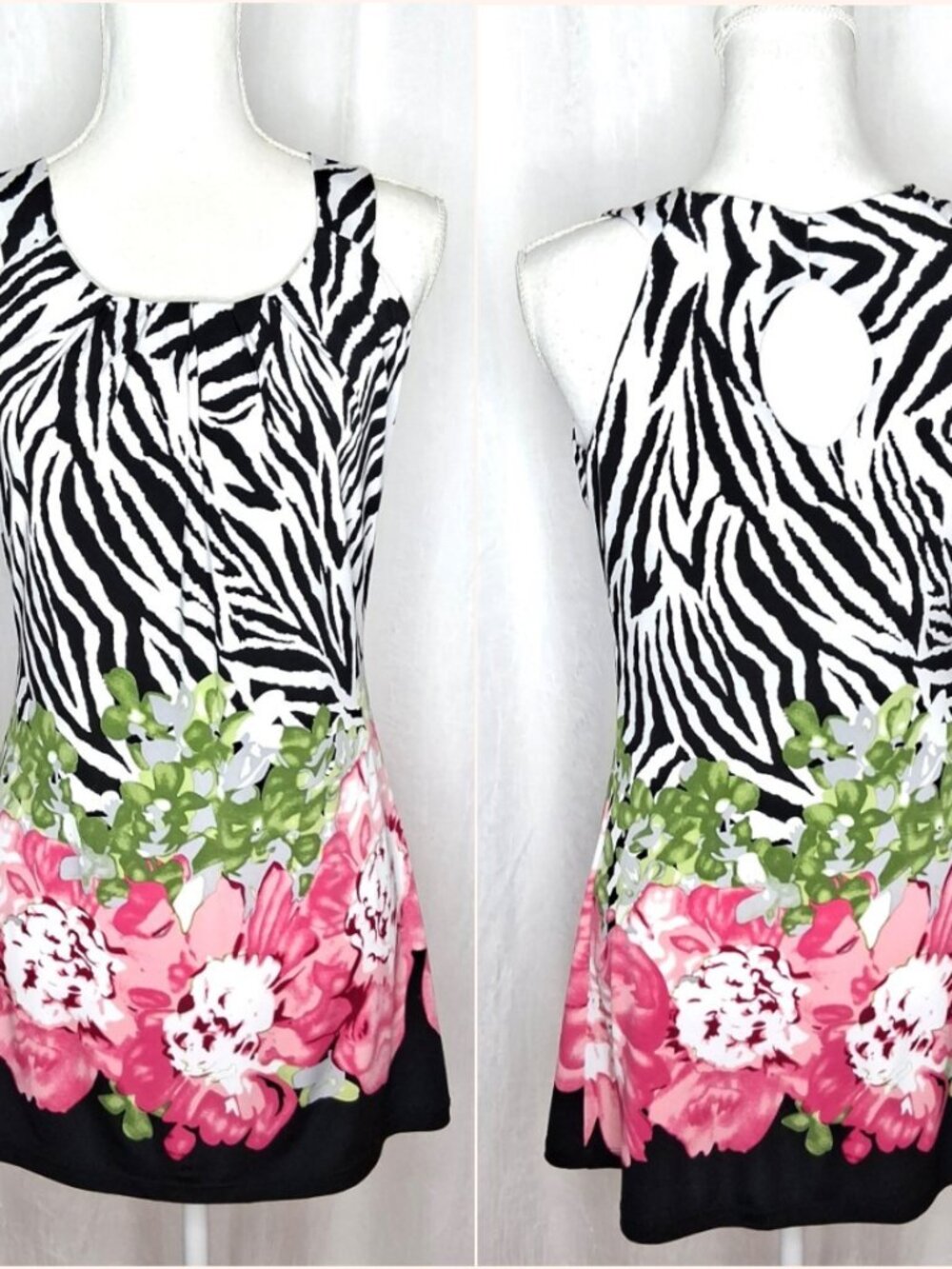 Vintage Cache Zebra & Floral Print Micro Mini Dress